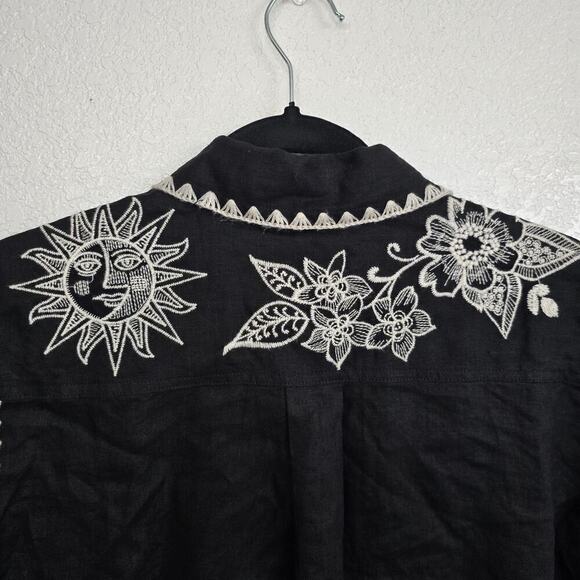 Johnny Was Addison Kimono Sleeve Shirt Black Floral Embroidered Linen Tunic XS - Picture 9 of 16